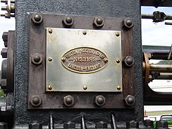 Works plate on a Ruston, Proctor and Co. traction engine Ruston,Proctor and Co plate 33189.JPG
