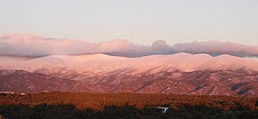 Sangre de Cristo Mountains to the East of Santa Fe, taken during a winter sunset after a snowfall on 29 January 2013 Sangre de Christo Mountains-Winter sunset.jpg