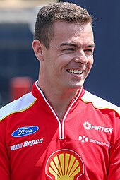 Scott McLaughlin qualified on pole with a new pole speed record. Scott McLaughlin 2020 Supercars launch.jpg