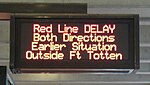 Delays continued on the Red Line for over a day after the accident, the "earlier situation" referred to on the PIDS sign
