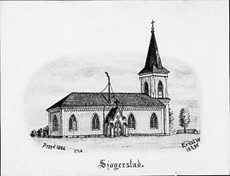 Kyrkan på teckning från 1895.