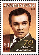 Sello postal de Azerbaiyán dedicado al 70 aniversario de Muslim Magomayev, 2012