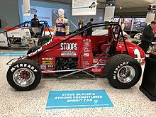The Stoops Freightliner sprint car that Steve Butler drove to 3 consecutive USAC national champions; as displayed at the Indianapolis Motor Speedway Museum. Stoops Freightliner.jpg