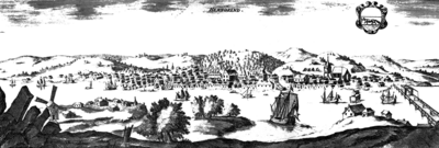 Härnösand circa 1700, from Suecia antiqua et hodierna.