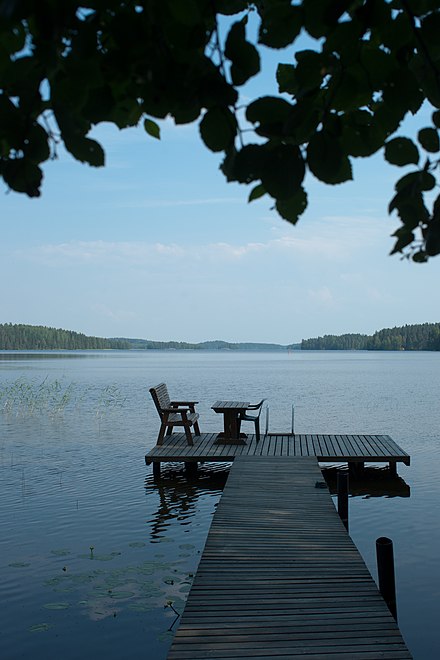 A typical summer cottage pier in the Lake Suontee in Joutsa, Finland