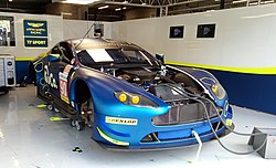 The TF Sport Aston Martin in the pitbox before the 2017 4 Hours of Spa. TF Sport Aston Martin GTE.jpg