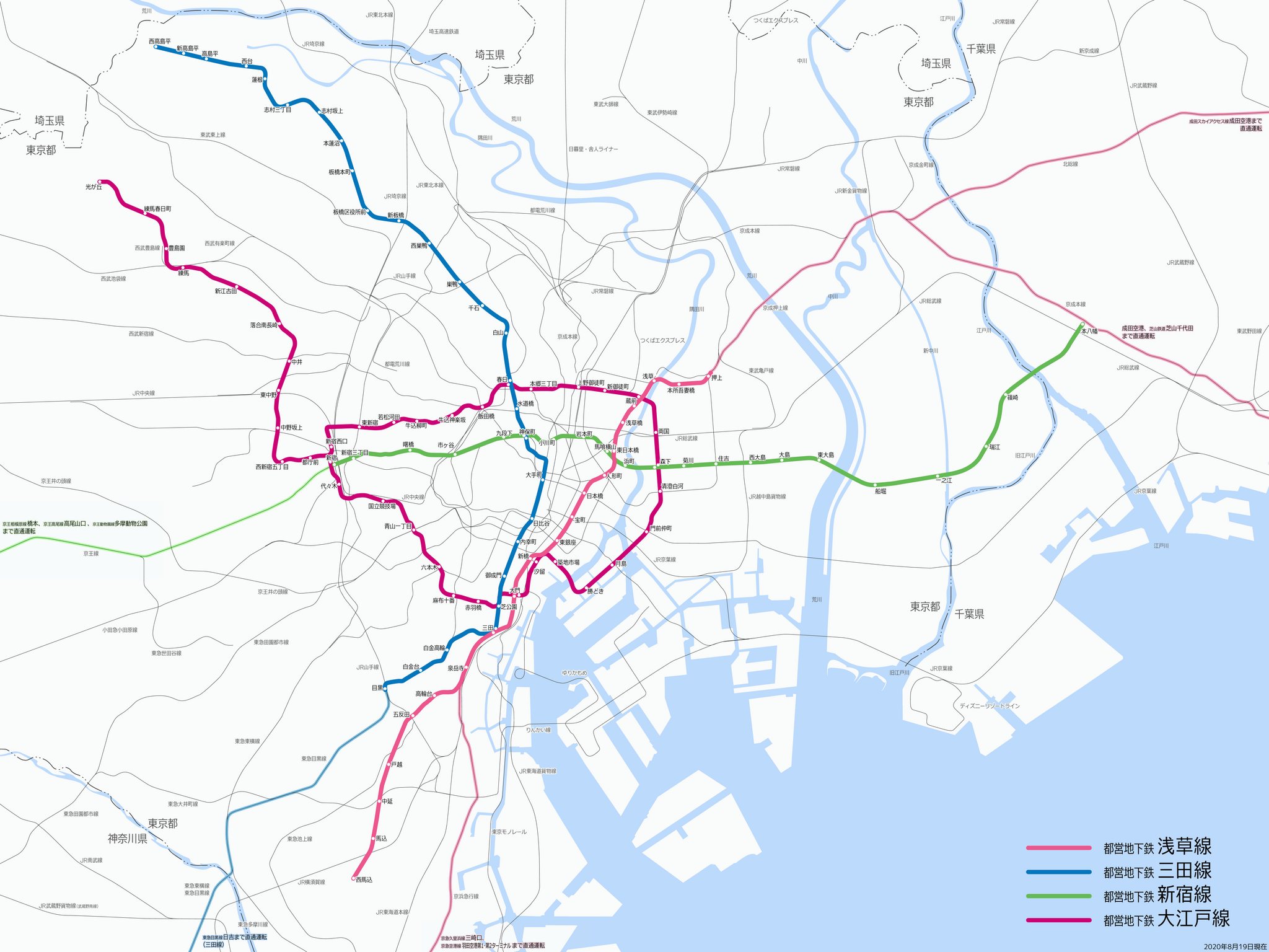 Tokyo metro map ja - Toei Subway lines