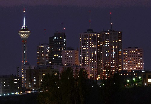 Towers in Tehran City at night.jpg