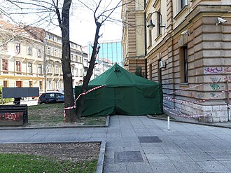 Triage tent located in Sarajevo during the COVID-19 pandemic Triage tent Sarajevo.jpg