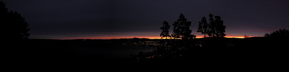 Panoramic view of sunrise over Trondheim from Fagerlia