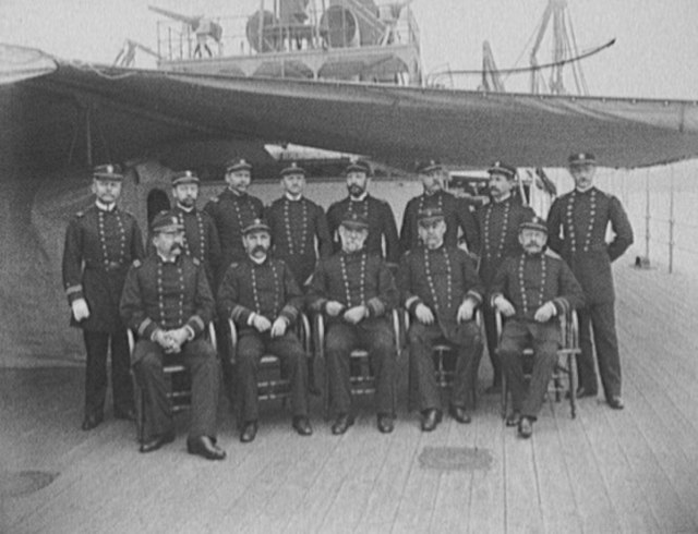 Captain Sicard and the officers of the USS Miantonomoh