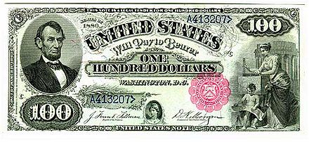 Abraham Lincoln - Series of 1880 $100 bill US $100 1880 United States Note.jpg