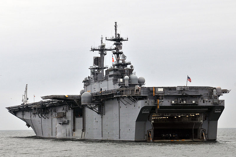 File:US Navy 120109-N-UM734-392 The amphibious assault ship USS Kearsarge (LHD 3) is anchored while conducting well deck operations.jpg