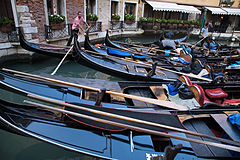 Gondolas in a city inner channel. Venice, Italy 2009