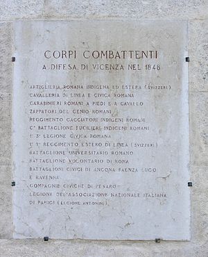 Commemorative plaque for the troops who fought at Vicenza in 1848.
