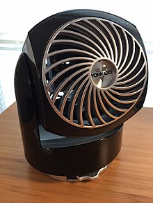 Ini adalah gambar dari Merk Vornado Kipas angin Meja. Model Jenis FLIPPI V6. Hal ini kecil dan hitam dengan silver fan wajah dan hitam mengkilap tubuh.