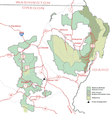 Map of Wallowa-Whitman National Forest, including the Hells Canyon area Wallowa-Whitman National Forest map.gif