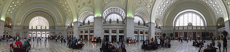 Panoramic image of the Great Hall of Washington Union Station in 2016