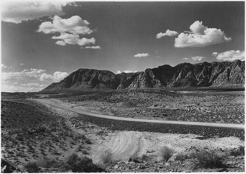 File:West end of the Vermillion Cliffs, looking northwest. U.S. Highway ^91 (Arrowhead Trail), main road from Salt Lake... - NARA - 520405.jpg