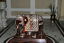 inlaid wood carving, Lalitha Mahal Palace Hotel Wood inlay Mysore.jpg