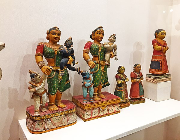 Wooden statuettes painted in the Pattachitra style, Kala Bhoomi Odisha Crafts Museum, Bhubaneswar.