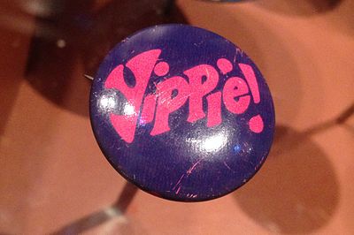 A "Yippie!" button on display at the Chicago History Museum