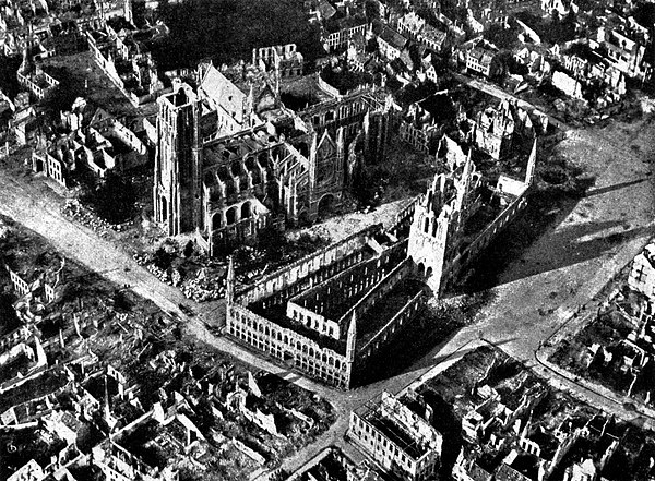 Aerial view during the war. The destruction is not over at this point.