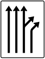 Zeichen 533–61 Trennungstafel – ohne Gegenverkehr – dreisteifig durchgehend und einstreifig sowie aus dem rechten durchgehenden Fahrstreifen rechts ab