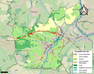 Barevná mapa znázorňující využití půdy.