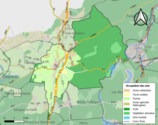 Carte en couleurs présentant l'occupation des sols.