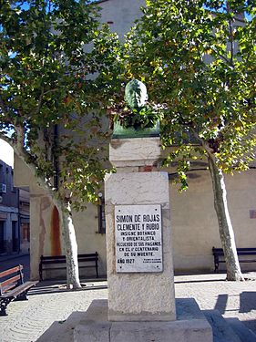 Vista de columna con busto de Simón de Rojas Clemente y Rubio en Titaguas (Valencia), en el Primer Centenario de su fallecimiento, año 1927.