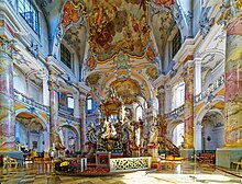 Interior of Basilica of the Fourteen Holy Helpers (Baltasar Neumann, 1743-1772) 1897 wurde Vierzehnheiligen der Rang einer Basilica minor verliehen. 02.jpg