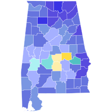 Democratic primary results by county
.mw-parser-output .legend{page-break-inside:avoid;break-inside:avoid-column}.mw-parser-output .legend-color{display:inline-block;min-width:1.25em;height:1.25em;line-height:1.25;margin:1px 0;text-align:center;border:1px solid black;background-color:transparent;color:black}.mw-parser-output .legend-text{}
Sparkman
40-50%
50-60%
60-70%
70-80%
80-90%
Dixon
30-40%
40-50%
50-60%
Crommelin
30-40%
50-60% 1966 United States Senate Democratic primary election in Alabama results map by county.svg