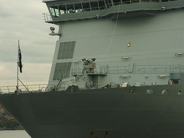 The M242 Bushmaster cannon fitted to Canterbury's foredeck is the primary weapon fitted to the sealift ship