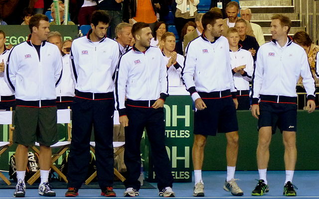 From left to right: Smith, Ward, Evans, Colin Fleming and Jonathan Marray after their 2013 tie against Russia