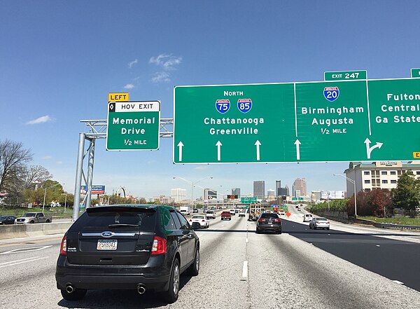 Interstate 75 and 85 co-signed on the Downtown Connector in Atlanta