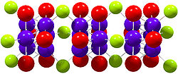 The structure of a Mo6S9-xIx molecular wire. Mo atoms are blue, iodine atoms are red and sulphur atoms are yellow. 636 single side.jpg