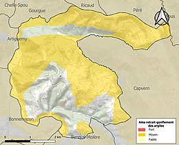 Carte des zones d'aléa retrait-gonflement des sols argileux de Mauvezin.