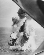 Một tàu vận tải Nhật (4.500 tấn) phát nổ ở ngoài khơi Vịnh Cam Ranh, sau khi trúng bom của máy bay Mỹ cất cánh từ USS Lexington.