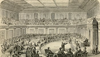 Illustration of the Senate convened as the court of impeachment A picture of the desolated states; and the work of restoration. 1865-1868 (1868) (14576076430) (1).jpg