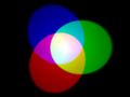 Additive mixing of colors from R, G and B light sources (simulated in Blender)