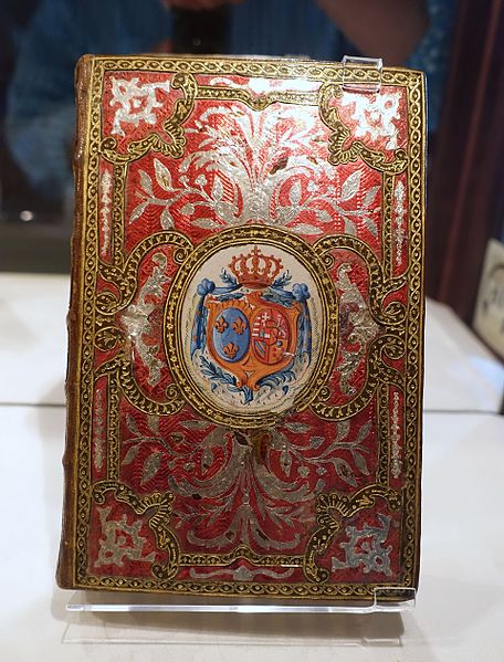 File:Almanach royal, annee MDCCLXXVIII, Paris, Le Breton, 1777, owned by Marie-Antoinette whose arms adorn the cover - Waddesdon Manor - Buckinghamshire, England - DSC07716.jpg