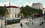 Het Spui te Amsterdam met tram naar Zandvoort (voor 1914).