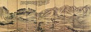 An Jung-sik (1861-1919). Paysage à Yeong-gwang. Paravent, 10 f., 1915. Encre et coul. légères s. soie. L. 473 cm. Leeum, Samsung Museum of Art.