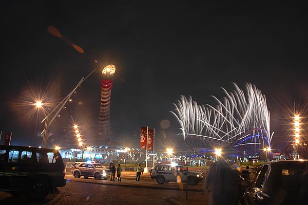 Fireworks during the 2006 Asian Games opening ceremony.