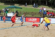 Deutsch: Beachhandball Europameisterschaften 2019 (Beach handball Euro); Tag 6: 7. Juli 2019 – Platzierungsspiele Rang 13-16 Männer, Rumänien-Serbien 2:0 (21:18, 22:20) English: Beach handball Euro; Day 6: 7 July 2019 – Placement Match 13–16 Men – Romania-Serbia 2:0 (21:18, 22:20)