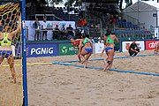 Deutsch: Beachhandball Europameisterschaften 2019 (Beach handball Euro); Tag 2: 3. Juli 2019 – Frauen, Vorrunde Gruppe D, Ukraine-Deutschland 2:0 (23:22, 32:24) English: Beach handball Euro; Day 2: 3 July 2019 – Women Preliminary Round Group D – Ukraine-Germany 2:0 (23:22, 32:24)