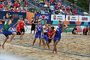 Deutsch: Beachhandball Europameisterschaften 2019 (Beach handball Euro); Tag 5: 6. Juli 2019 – Männer, Halbfinale, Dänemark-Ungarn 2:0 (19:16, 22:18) English: Beach handball Euro; Day 5: 6 July 2019 – Semifinal Men – Denmark-Ukraie 2:0 (19:16, 22:18)