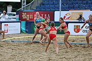 Deutsch: Beachhandball Europameisterschaften 2019 (Beach handball Euro); Tag 5: 6. Juli 2019 – Frauen, Halbfinale, Kroatien-Dänemark 1:2 (12:19, 17:10, 4:7) English: Beach handball Euro; Day 5: 6 July 2019 – Semifinal Men – Croatia-Denmark 1:2 (12:19, 17:10, 4:7)