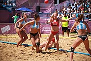 Deutsch: Beachhandball bei den Olympischen Jugendspielen 2018 in Buenos Aires; Tag 7, 13. Oktober 2018; Mädchen, Halbfinale – Ungarn-Argentinien 1:2 English: Beach handball at the 2018 Summer Youth Olympics in Buenos Aires at 13 October 2018 – Girls Semifinal – Hungary-Argentina 1:2 Español: Handball de playa en los Juegos Olimpicos de la Juventud Buenos Aires 2018 en 13 de octubre de 2018 – Semifinales Femeninas - Hungría-Argentina 1:2